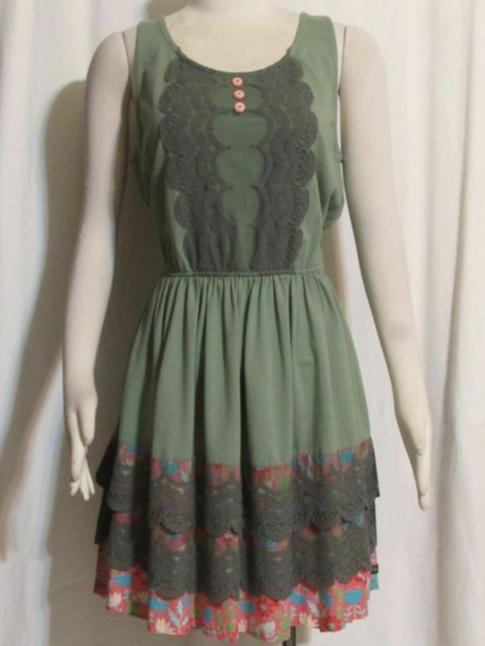 NEW Womens Ladies MATILDA JANE Olive Pink Floral Tiered Knee Dress L Orig $85 - Picture 1 of 10